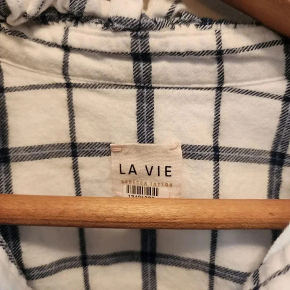 Lavie Rebecca Taylor Top Womens Size XS White Navy Windowpane 100% Cotton Slit - Picture 7 of 14